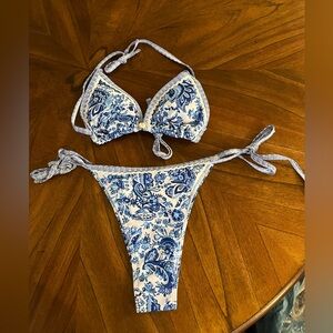 Blue and White Floral Bikini Set
